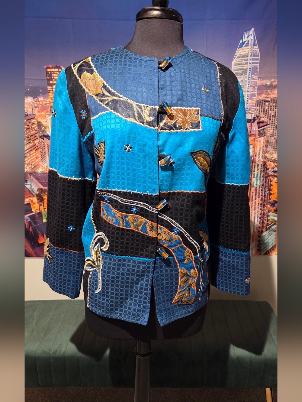 Blue Patchwork Embroidered Women's Jacket